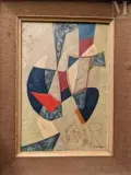 Composition by James Pichette, 1954, Huile sur toile, sold Apr 2023