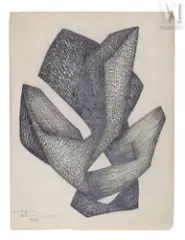 Composition by Roger Desserprit, 1958, Crayon sur papier, sold Apr 2023
