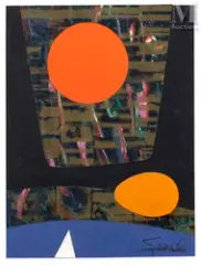Soleil orange by Antonio Guansé, Collage sur papier, sold Apr 2023