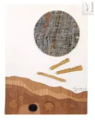 Paysage au Soleil à fond blanc by Antonio Guansé, Collage de bois, carton, papier sur papier, sold Apr 2023