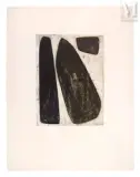 G 10-1953 Deux stèles avec forme brune by Anna-Eva Bergman, Eau-forte et aquatinte, épreuve, sold Apr 2023