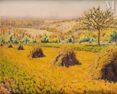 Les meules by Gustave Cariot, Huile sur toile d'origine, sold Mar 2023