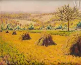 Les meules by Gustave Cariot, Huile sur toile d'origine, sold Mar 2023