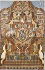 Composition symbolique et décorative sur la Haute et Basse Egypte by Augustin Lesage, 1935, Huile sur toile contre-collée sur panneau, sold Mar 2023
