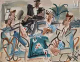 La partie de cartes by Eugène Paul dit Gen Paul, Gouache sur papier, sold Mar 2023