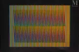 Physichromie n°1313 by Carlos Cruz-Diez, 1999, Sérigraphie en couleurs sur aluminium et lamelles en PVC laquées noir, bas-relief, sold Mar 2023
