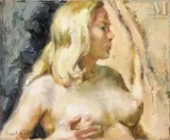 Buste de femme by Georges Anatolievich de Pogedaieff, Huile sur toile, sold Feb 2023