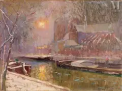 Notre-Dame de Paris sous la neige by Élie Anatole Pavil, Huile sur toile, sold Feb 2023