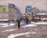 Jour de neige boulevard Rochechouart by Élie Anatole Pavil, Huile sur toile, sold Feb 2023