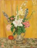 Bouquet de roses et arums by Eugène Chiriaeff, Huile sur toile, sold Feb 2023