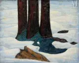 Troncs et parterre de neige by Lev Schultz, Huile sur toile, sold Feb 2023