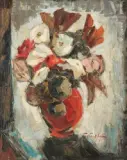 Bouquet de fleurs dans un vase rouge by Boris Pastoukhoff, Huile sur toile, sold Feb 2023
