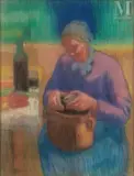 La cuisinière by Jean Misceslas Peské, Pastel sur toile, sold Feb 2023