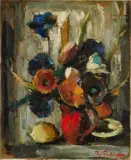 Bouquet de fleurs et citron by Boris Pastoukhoff, Huile sur toile, sold Feb 2023
