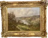 Paysage printanier en bord de rivière by Pierre Ernest Ballue, Huile sur toile d'origine, sold Dec 2022