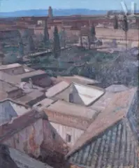 Vue plongeante sur Marrakech by Jacques Majorelle, Huile sur toile, sold Dec 2022