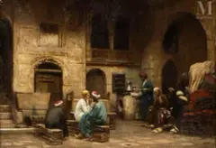 Scène de café au Caire by Charles Zacharie Landelle, Huile sur toile, sold Dec 2022