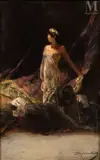 La dame blanche by Jean-Joseph Benjamin-Constant, Huile sur panneau une planche non parqueté, sold Dec 2022