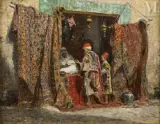 Le marchand de tapis by Addison Thomas Millar, Huile sur panneau une planche non parqueté, sold Dec 2022