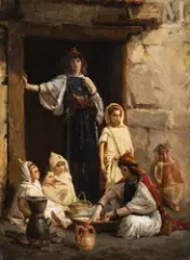Femmes Kabyles préparant le couscous by Isidore Alexandre Pils, Huile sur toile d'origine, sold Dec 2022