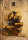 Boutique de vanneries dans une rue à Tunis by Amédée Buffet, Huile sur carton marouflée sur panneau, sold Dec 2022