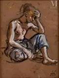 Jeune garçon pensif by Nasreddine Dinet, Gouache sur carton, sold Dec 2022