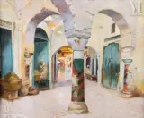 Le Bazar, Tunis by Louis Chalon, Huile sur panneau une planche non parqueté, sold Dec 2022