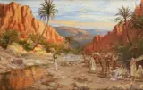 La halte au bord de l'oued by Alphonse Birck, Huile sur toile marouflée sur carton, sold Dec 2022