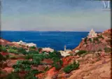 Vue de Korbous, Tunisie by Leon Giffard, Huile sur toile d'origine, sold Dec 2022