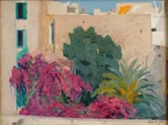 Patio au bougainvillier et au palmier by Alexandre Roubtzoff, Huile sur toile sur isorel, sold Dec 2022