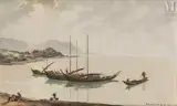 Retour des pêcheurs, matin d'hiver sur la côte d'Annam by Henri Mege, 1958, Huile sur panneau, sold Dec 2022