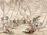 L'allée menant au temple by André Maire, 1955, Fusain et sanguine sur papier, sold Dec 2022
