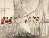 Repos sous le grand arbre by André Maire, 1954, Fusain et sanguine sur papier, sold Dec 2022