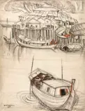 Au bord de la rivière by André Maire, 1957, Fusain et sanguine sur papier, sold Dec 2022