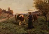 Au pré le soir by Ernest Chateignon, Huile sur toile d'origine, sold Dec 2022