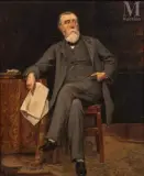 Portrait d'homme lisant le journal La Paix by Alfred Emile Leopold Stevens, Huile sur toile d'origine, sold Dec 2022