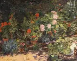 Les Géraniums by Jeanne Guérard-Gonzalès, Huile sur toile d'origine, sold Dec 2022