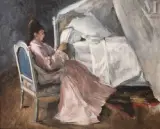 Portrait de Céline Ragut dans sa chambre by Jeanne Guérard-Gonzalès, Huile sur toile d'origine, sold Dec 2022