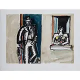 Homme au chapeau et femme à sa fenêtre - circa 1980 by Jean Hélion, Lithographie en couleurs, épreuve d'artiste signée, sold Jun 2018