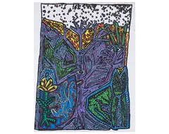L'arbre bleu maigre à tête by Robert Combas, 1987, Acrylique sur toile marouflée sur toile, sold Jun 2018