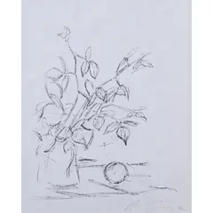 Bouquet et pomme - 1961 by Alberto Giacometti, Lithographie en noir sur Japon nacré, signée, sold Dec 2017