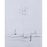 Baleine, soleil, bâteau et homme debout - 1961 by Alberto Giacometti, Lithographie en noir sur Japon nacré, signée, sold Dec 2017