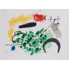 Lézard aux Plumes d'Or - 1967, 1ère version by Joan Miró, Lithographie en couleurs sur Vélin filigrané "Miro", signée et justifiée "E.A. 7/10 ", sold Dec 2017