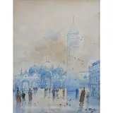 Vue animée de la Place St-Marc à Venise by William Thornley, Aquarelle, sold Nov 2017