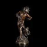 L'enfant au coq by Auguste Moreau, Bronze patine brune : hauteur - 76 cm, sold Nov 2017