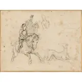 Etude d'amazone pour une chasse et autres croquis by René Pierre Charles Princeteau, Crayon noir, sold Jun 2017