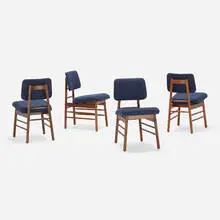 Dining chairs, set of four by Greta Magnusson Grossman, walnut, upholstery, sold May 2023