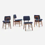 Dining chairs, set of four by Greta Magnusson Grossman, walnut, upholstery, sold May 2023