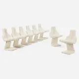 Dining chairs, set of eight by Gastone Rinaldi, c. 1975, upholstery, sold May 2023