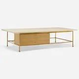 Irwin Collection coffee table, model 8705 by Paul McCobb, 1952, travertine, brass, bleached mahogany, sold May 2023